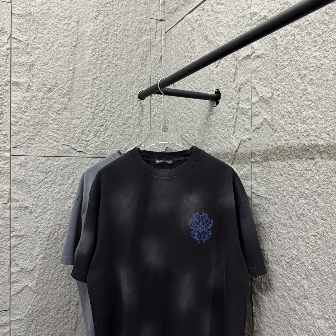 🅿️190 CH Crow* Heart 2025 Summer New Style Heavy pickling with gradient distressing Chest logo Classic printing Customized fabric Short-sleeved T-shirt Unisex Size: S M L
